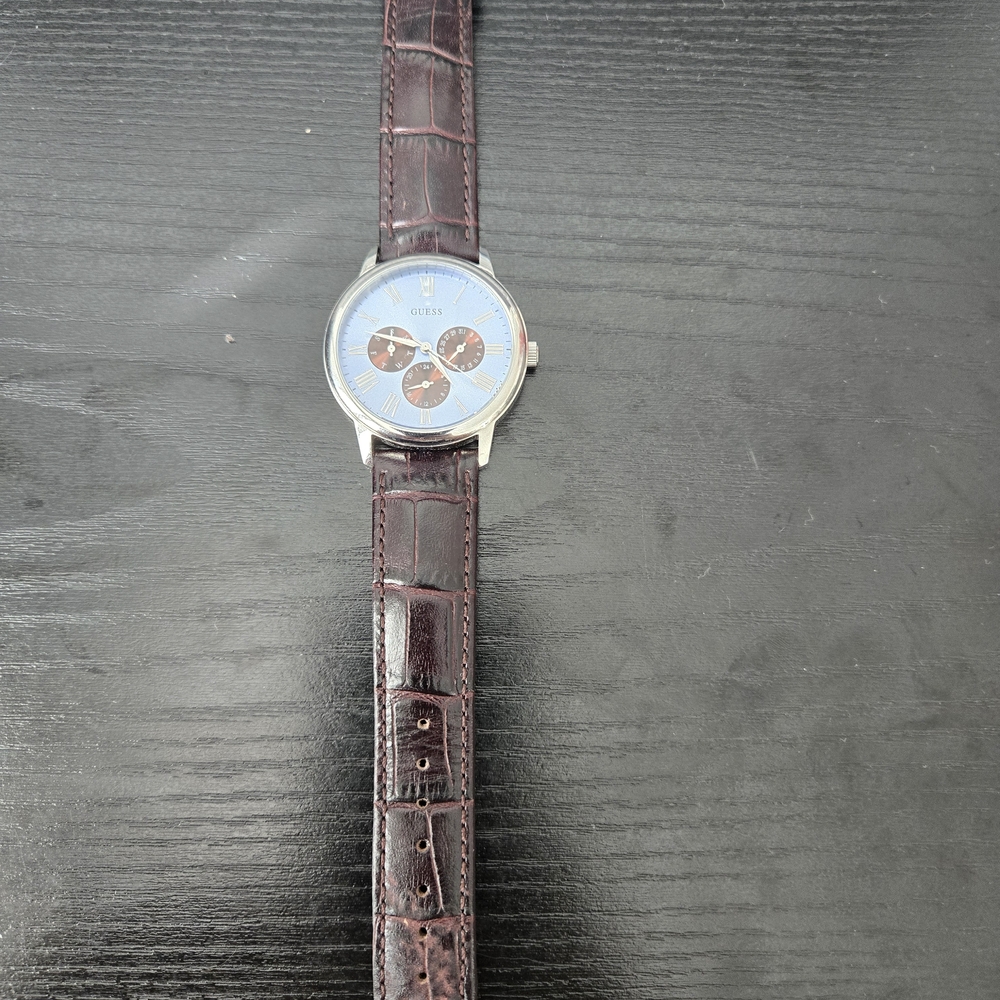 Guess Watch with Blue Dial and Dark Brown Strap
